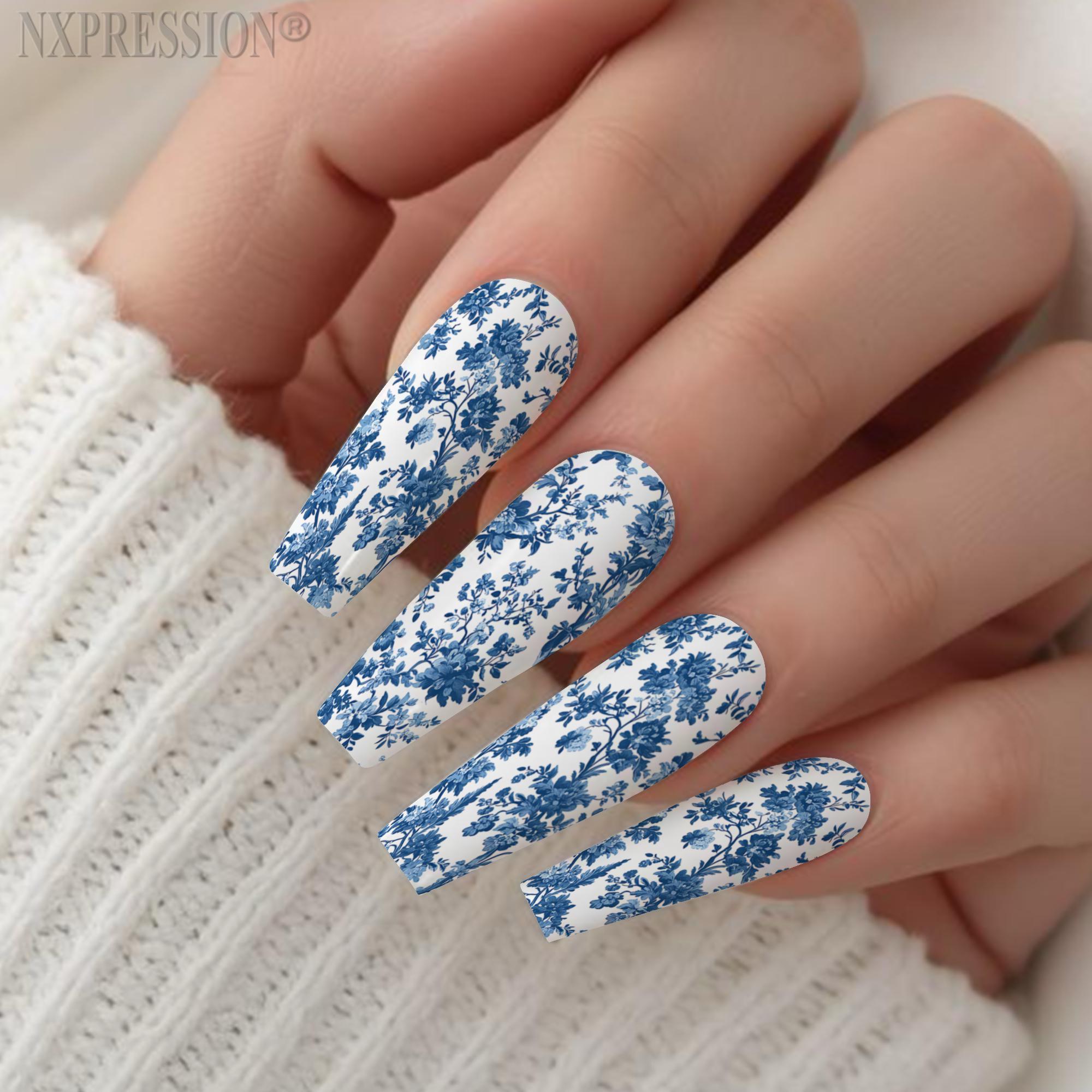 Toile De Jouy Floral Nail Wraps | Water Transfer Nail Decals