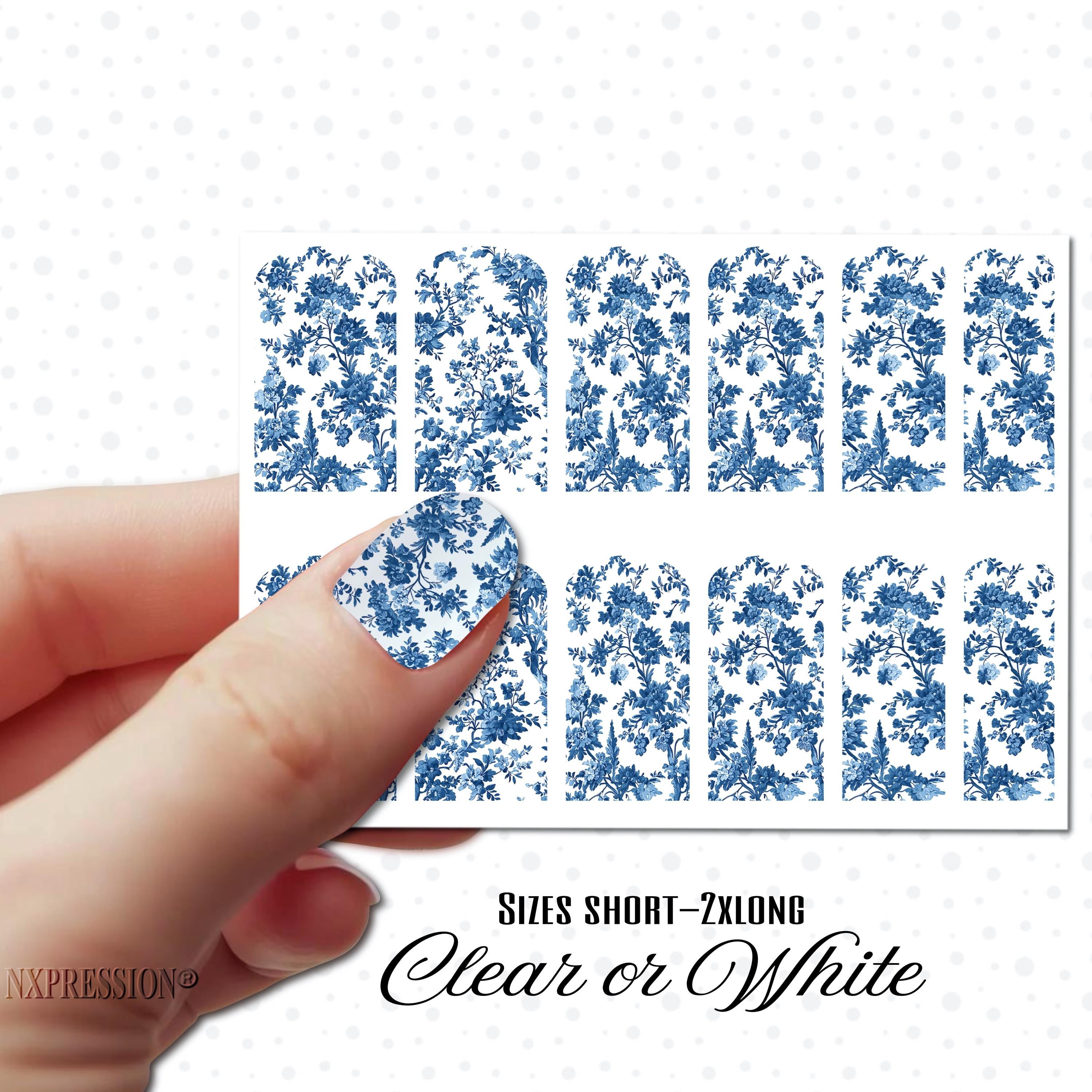 Toile De Jouy Floral Nail Wraps | Water Transfer Nail Decals